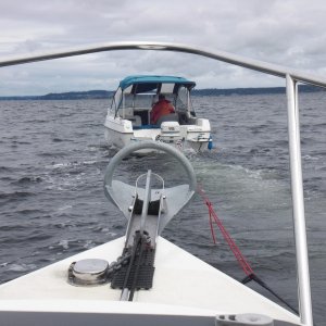 Water in the fuel just 3 miles from home. Glenn (friend) towed us into Comox marina.