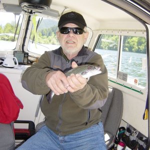 Dan catches a fish