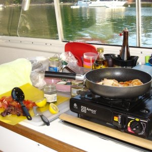 Messy galley with beautiful view!