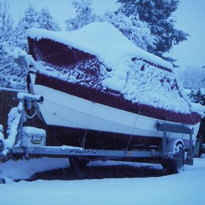 SleepyC in cold storage. No ride today it's too snowy.  One of our rare snow days.