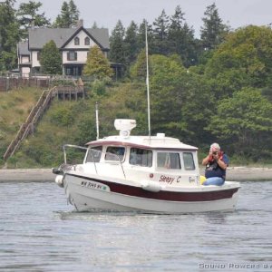 Off the Port Townsend bluff, photographing the 2010 Rowing races, where we had a C-dory contingent (8) working as safety boats for 2 days of races.