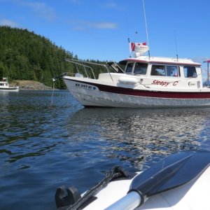 Anchored off Mound Island, Broughtons, with PlanB, a CD-25 out of CA.
