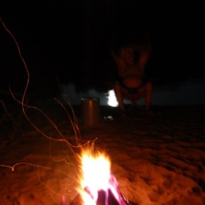 Harvest Moon and Camp Fire on the first night of camping.