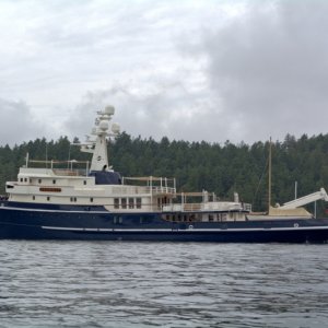 Pulling into Friday Harbor and theres the fancy adventure yacht Seawolfe which is normally moored in Lake Union. What a beauty she is. It\'s worth a few minutes to look her up and read her history.
