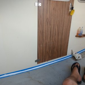 Old caulk cut and picked out of the seam. Brushed, vacuumed, wiped with acetone and taped off. Recaulked with 3M 4000 UV.