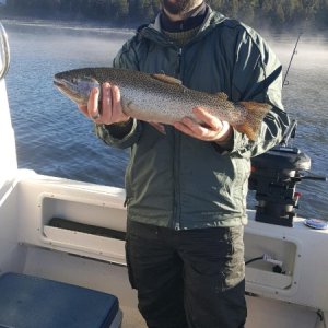 Our son Brian with an Eagle Lake Rainbow
