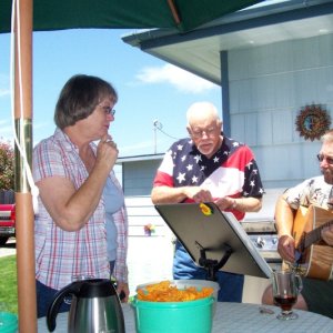 Bill entertaining on back patio