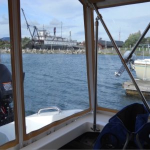 View from cockpit at Anacortes' Cap Sante Boat Haven.