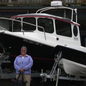 Dave's Marinaut taken one day before our test ride.  This picture reveals the true size of this boat, and is a good view of the bow.