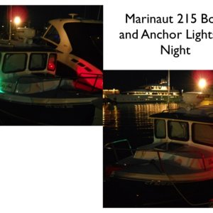 Marinaut 215 Bow and Anchor Lights At Night -- no problem with other boats seeing us!