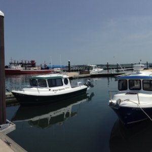 The Irish Queen and the Betty Ann docked at Mitchell Park Marina in Greenport, NY for the first annual gathering of Marinaut 215's on the East Coast