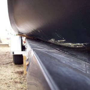 Looking aft along the stb sponson.  2" of clearance to apply bottom paint.