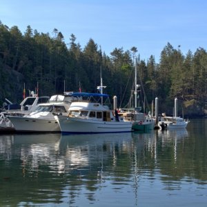 On the end of the dock, just enough room for a C-Dory