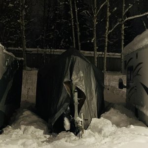 Waiting undercover, December 2020 in Anchorage. Fairly heavy snow so far this winter.
