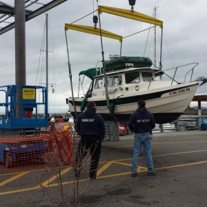 Sling launch at Edmonds Marina - March 2014