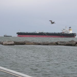 The Houston Shipping channel is like a four lane highway, packed with huge ships.
