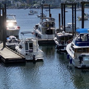 Newcastle Island Provincial Park docks.  We were the last boat into this tight dock space.  Twins did help entering, turning & docking with a breeze blowing.