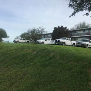 Tow rigs parked on the hill at Delta Marina.