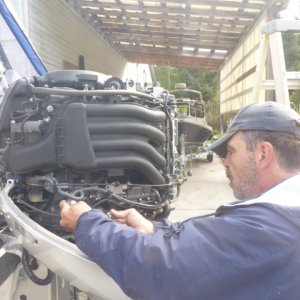 Carl of EQ checking things out on the engine today. He has forgotten more than I will ever know about these Honda's and a great guy. I have to put a plug in for Les, Carl, Kathy & everyone at EQ, they are super people to do business with. I highly recommend them & I feel very lucky to have them as neighbors as well.