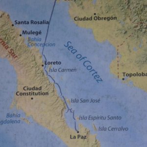 The route we took this last winter with Plan "B". We headed south in Nov. & returned the end of March. We went about 500 miles total, with a 96 mile crossing of the Sea each way. The boats performance was flawless.