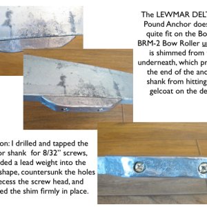 Close up of lead shim attached to anchor shank