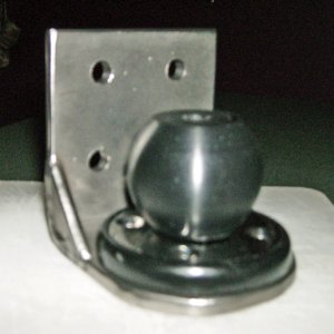 This is what the mount will look like with the foot ball attached.  The plate will mount to the starboard side of the motor well, as low as possible.  I have a stainless backer plate for the bracket, access in the starboard lazarette.  Bracket probably overbuilt with 1/4" stainless, gussets welded for extra strength.  Total cost for the bracket - $20 (not including the Garhauer mounts)