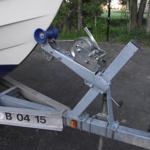 Notice bow stop configuration where it sits on main frame. Need to shim and make adjustments to move bow stop rearward.