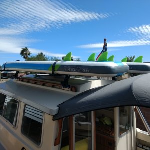 78" crossbars for both inflatable paddle boards side by side. These were from our old Isuzu Trooper so I know they'll fit both our kayaks side by side also.