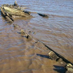 Wreck on the Chester River, exposed by winter storm.