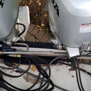 Existing tie bar repurposed from mechanical steering system. STBD engine was temporarily lifted for clearance and the mechanical steering cut for removal.