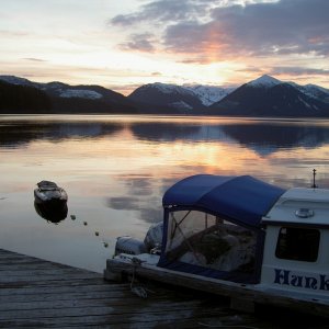 sunset, forest service dock, salt water bay, port fredrick