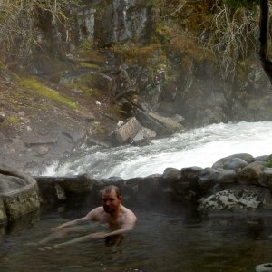 Jay in the Warm Springs Bay hot springs