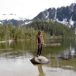 Jay by the alpine lake above Warm Springs Bay
