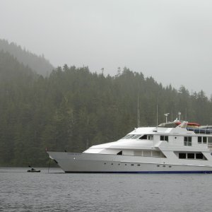 Jay in Mokai paddling around the Alaska Quest mini cruise ship
