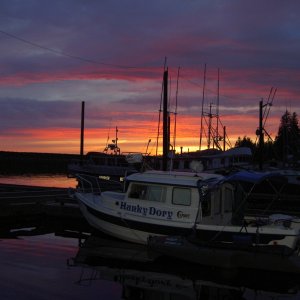 Sunset at the Portage Harbor docks near Kake