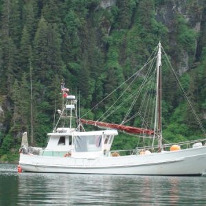 Both Sam on the Retriever & us talked to the folks aboard this 44 foot motor sailor from Australia who came 25000 miles to anchor here in Red Bluff Bay