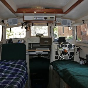 Port and starboard beds looking forward. My bride sometimes likes to use the port bed as a sofa sometimes looking forward and sometimes with the copilot seat full against the bulkhead looking aft.