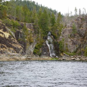 The falls at the north end of Teakerne Arm. Due to a dry summer, not much water.