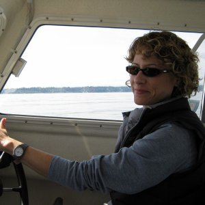 "The Admiral" @ the helm.  We were running from Everett to Gig Harbor.