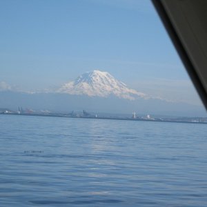 Mt. Rainier with Tacoma in the foreground and the tip of Vashon Island just to left.  Gig Harbor trip