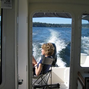 Meredith chilling out in the sun on our way back from Poulsbo to Everett.