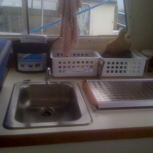 Here's the galley.  I do most of the cooking with a propape bbq in the cockpit.