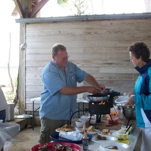 Marc serves up and oyster omelette for Marie