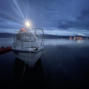 The first time I beached for a tide cycle on Malcom island with Port McNeil twinkling on the Horizon. Perfectly still night.