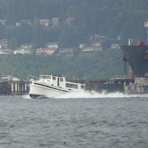 Not a C-dory but cool nonetheless...a Nordic 44 Test Boat running at what I estimated to be 25 knots, Anacortes July 11th, 2017