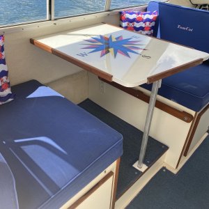 New pillows and refinished wood trim