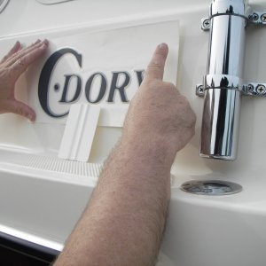 Positioning the decal, port side.