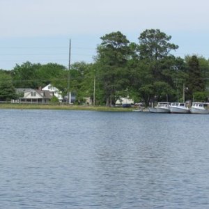 Backside of St. Michaels by way of the San Domingo Creek anchored here took dinks to the town dink dock located to the left of the work boats, beautiful here.