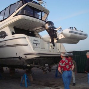 This is the lead boat, Captain Impatient. When it hit the rock, it bent the strut and chewed up the prop.