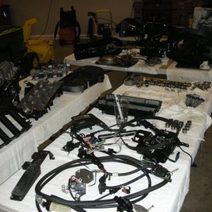 90 hp Mercury / Yamaha 4 stroke.  Bought disassembled after being sunk. Reassembled from 14 boxes of parts. Required new carbs because of salt water corrosion.  Runs welll.  Reinstalled on C-Miner